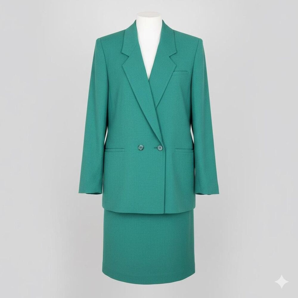 Ashley Brooke vintage teal green double breasted suit set size 10